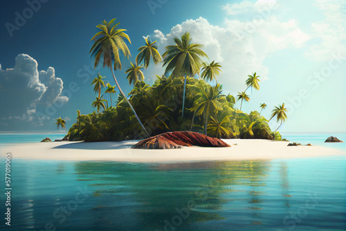 A picturesque tropical island in the sea, a heavenly place to relax. AI generated