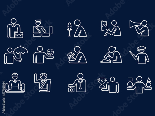 professions - set of line design style icons isolated on white background. High quality black pictograms