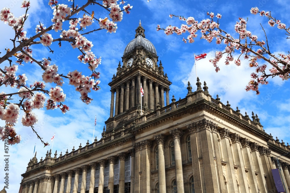 Photo & Art Print Leeds UK - City Hall. Spring time cherry