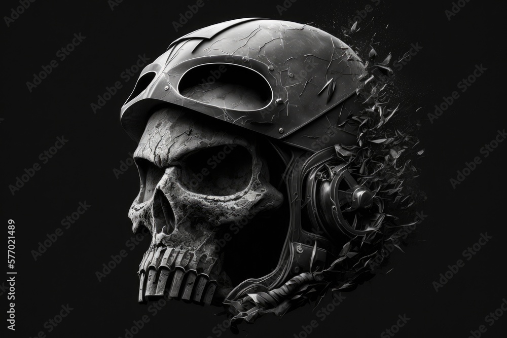 skull protected by a helmet. Generative AI skull protected by a helmet. Generative AI