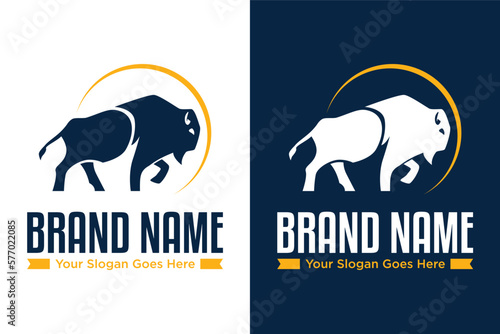 simple modern Silhouette bison illustration logo design