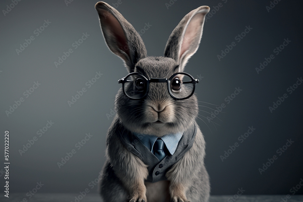 Rabbit wearing glasses and wearing a formal suit. ai generative. Rabbit wearing glasses and wearing a formal suit. ai generative.
