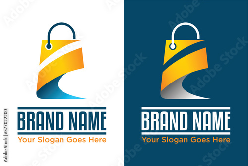 Simple Colorful Shopping Bag Icon with Letter F illustration logo design