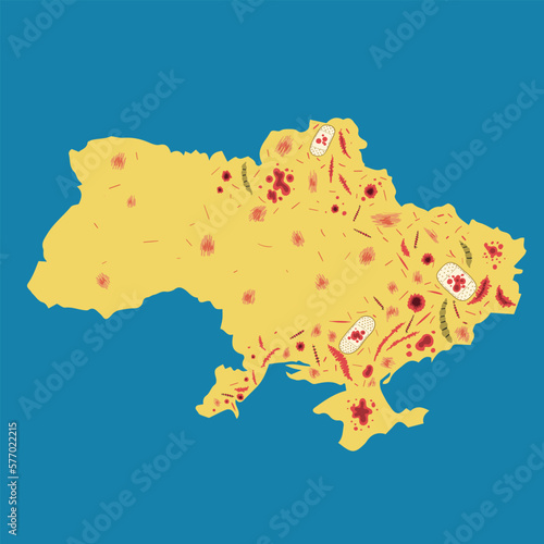 Ukraine map with wounds and scratches, Ukrainian war blood