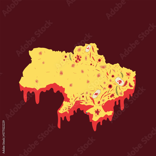 Ukraine map with wounds and scratches, Ukrainian war blood