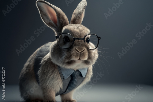 Rabbit wearing glasses and wearing a formal suit. ai generative.