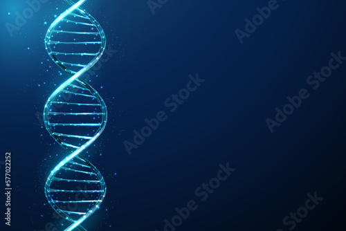 Abstract blue low poly DNA molecule helix structure