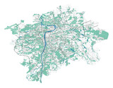 Prague map. Detailed map of Prague city administrative area. Cityscape panorama illustration. Road map with highways, streets, rivers.