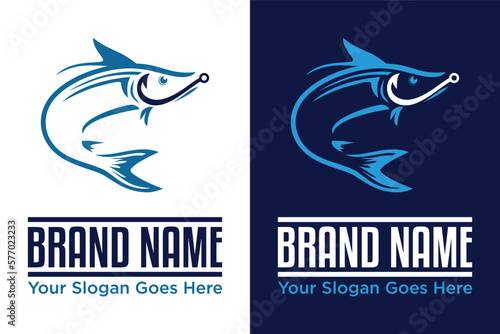 simple line Hook with fish illustration logo design