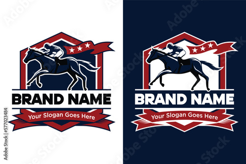 horse with jockey on horse race track Equestrian sport illustration logo design