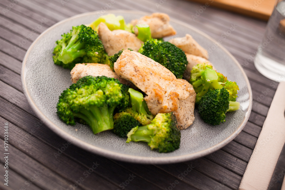 chicken breast with broccoli on plate for healthy breakfast chicken breast with broccoli on plate for healthy breakfast