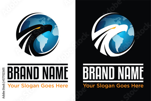 simple modern globe and eagle head illustration logo design