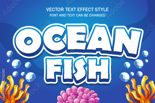 ocean fish blue sea 3d editable text effect font style template background design