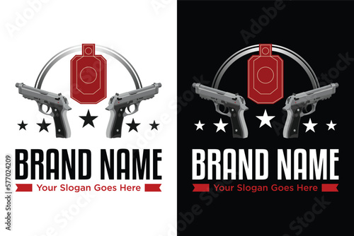 Modern handgun or machine pistol and target with stars illustration logo design