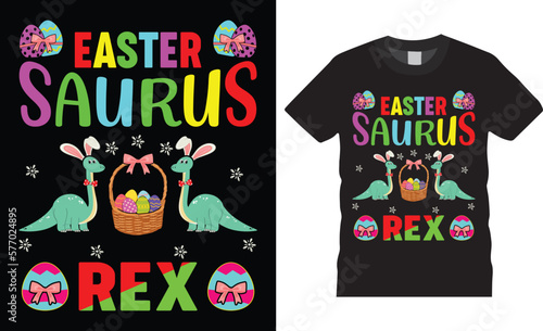 Happy easter day funny bunny easter cute rabbit typography t shirt design vector. Easter saurus rex