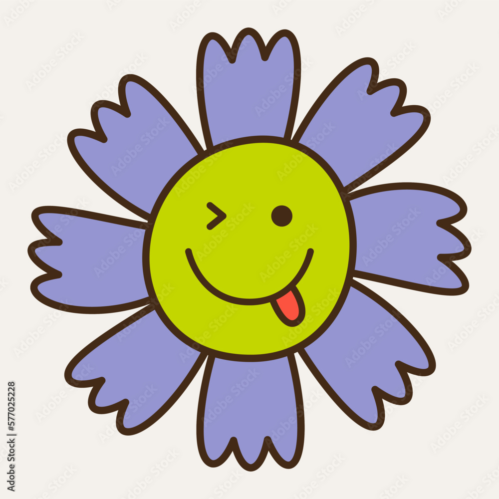 Obraz premium Smiling flower, abstract personage, mascot design, funny face, cute icon.