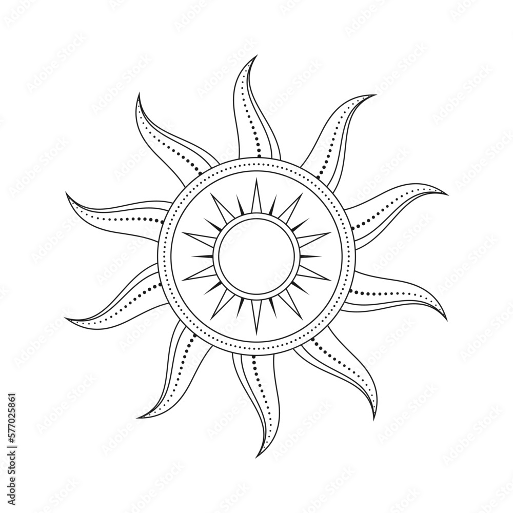 Abstract celestial sun vector illustration. Bohemian mystic symbol bursting sun rays. Magic talisman, antique tribal style, boho, tattoo, art print, tarot Abstract celestial sun vector illustration. Bohemian mystic symbol bursting sun rays. Magic talisman, antique tribal style, boho, tattoo, art print, tarot