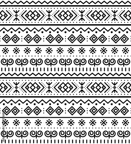 Slovak tribal folk art vector seamless geometric pattern inspired by traditional painted houses from village Cicmany in Zilina region, Slovakia
	