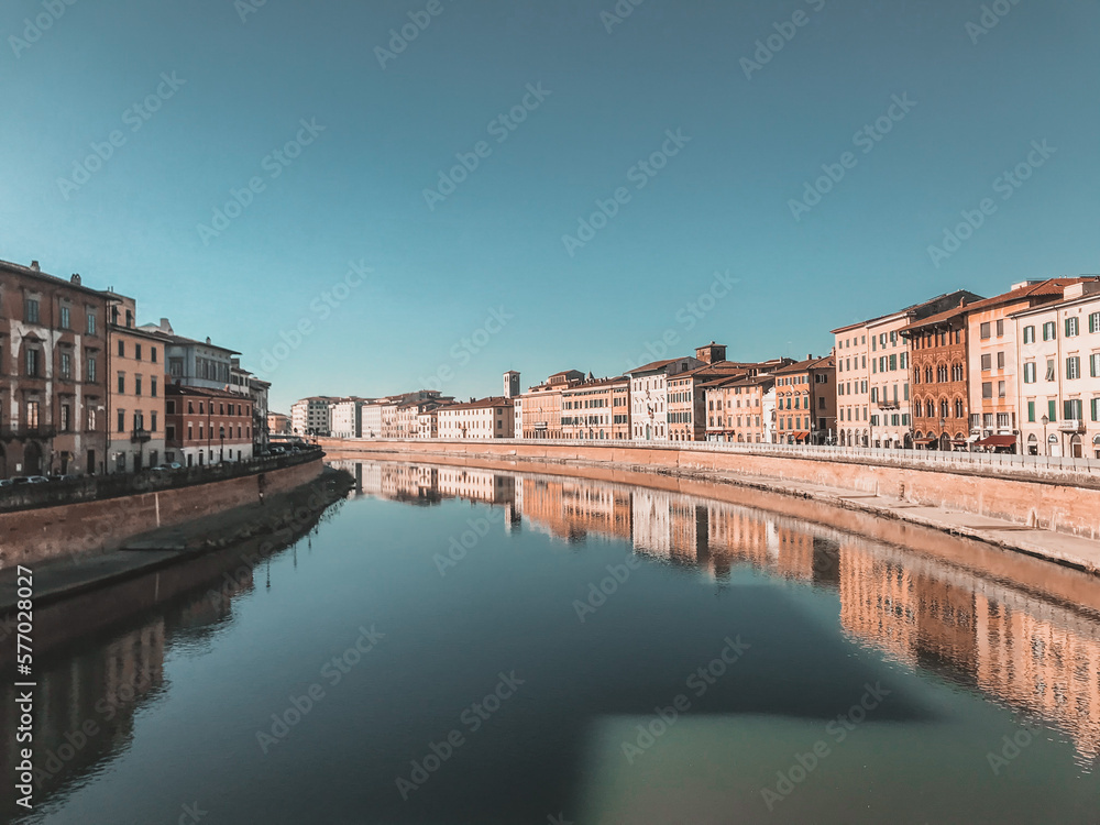River Arno in Florence and reflection of buildings in the water