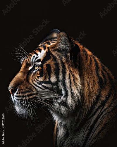 Generated photorealistic profile portrait of a tiger 