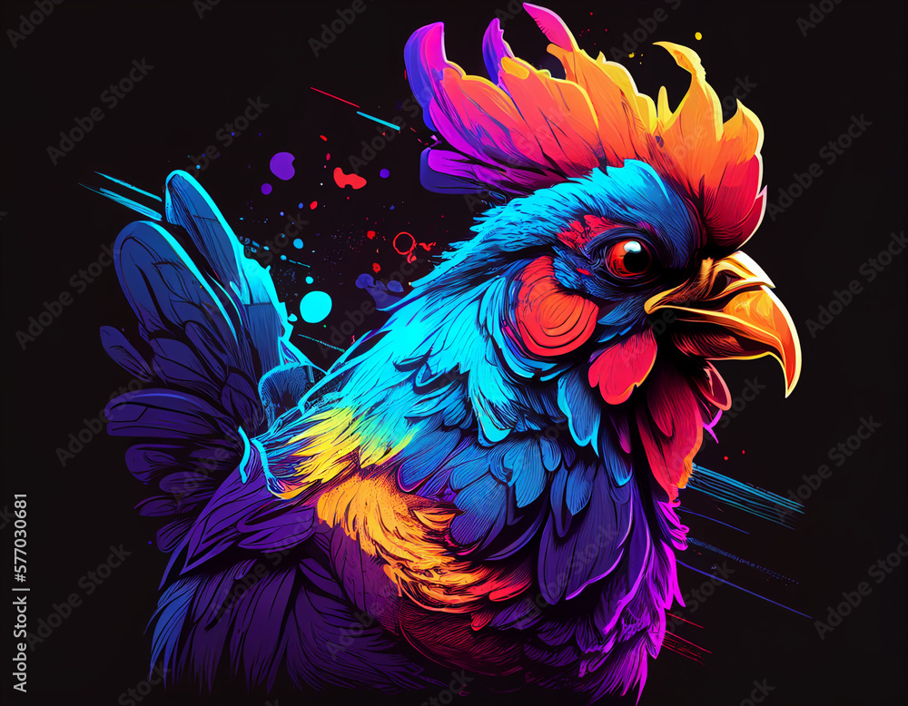 Fototapeta premium Chicken with vibrant primary colors 