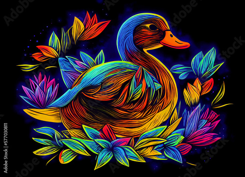 Duck in mixed primary colors with neon style