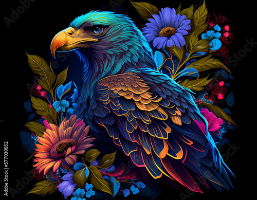 Eagle in primary colors with neon style