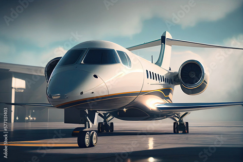 Private jet. Generative ai. Luxury airplane parked on the ground on the airport.