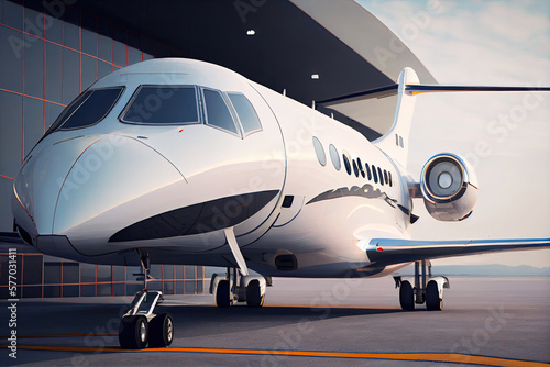 Private jet. Generative ai. Luxury airplane parked on the ground on the airport.