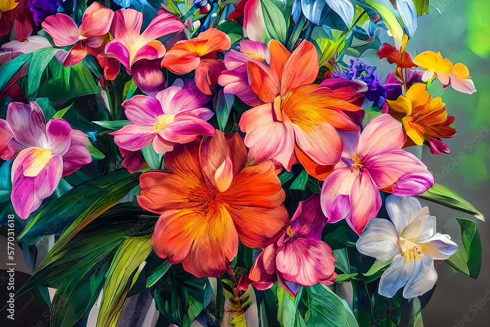 A Tropical Dream: A Bouquet of Exotic Flowers in Vibrant Detail