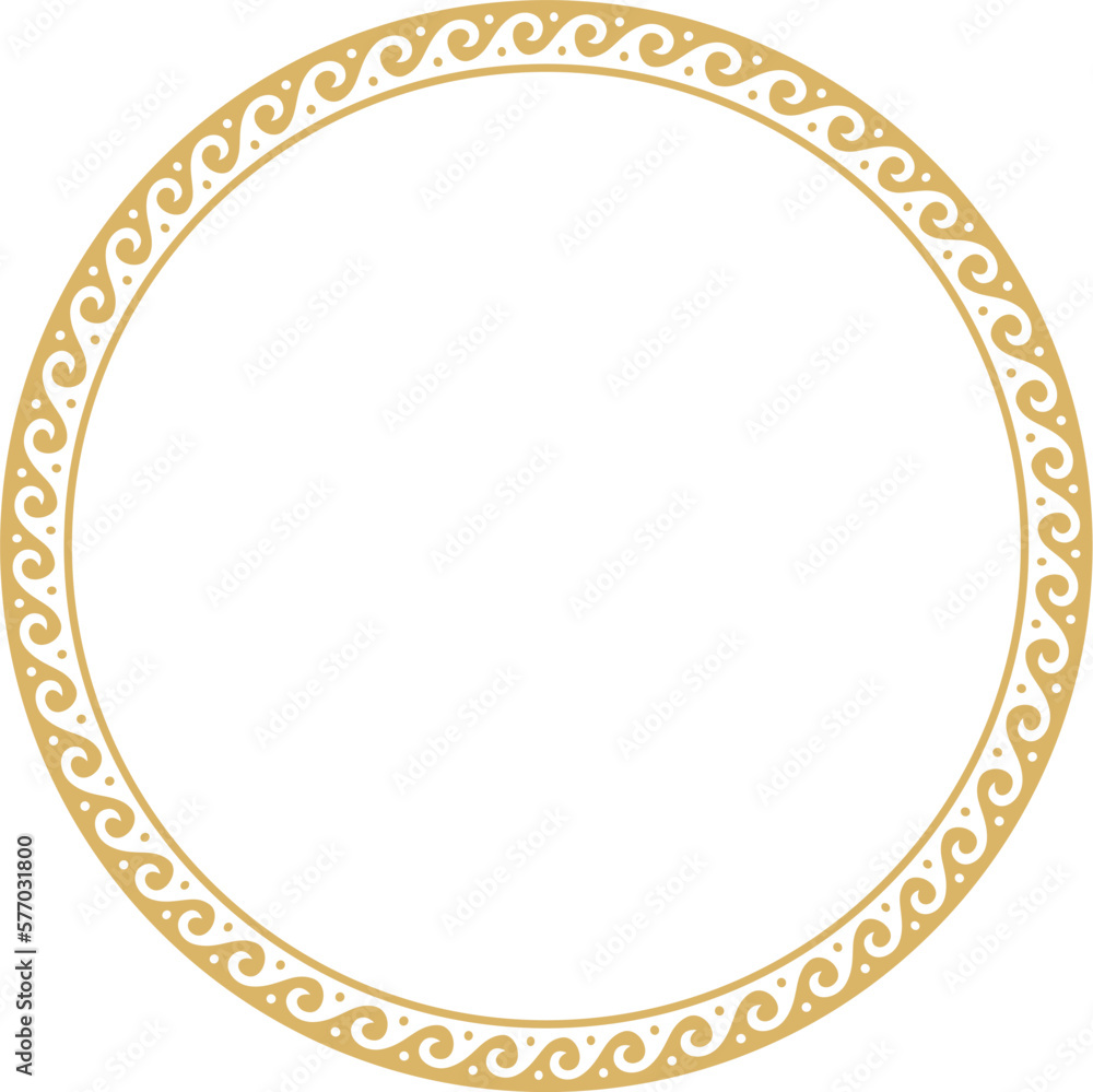 Vector round gold classic frame. Greek wave meander. Patterns of Greece and ancient Rome. Circle european border Vector round gold classic frame. Greek wave meander. Patterns of Greece and ancient Rome. Circle european border