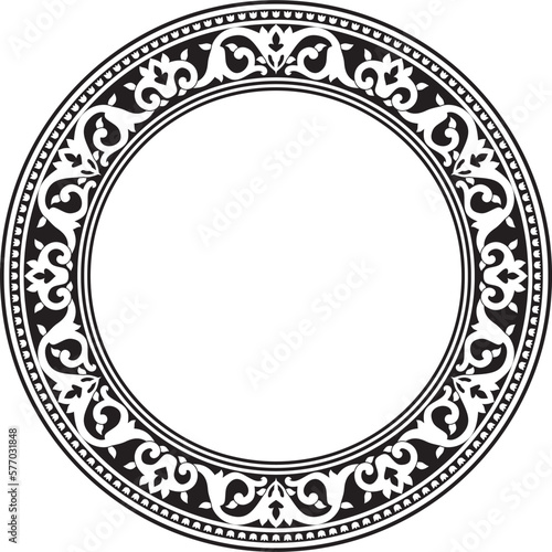 Vector monochrome black round turkish ornament. Endless ottoman national border, frame..