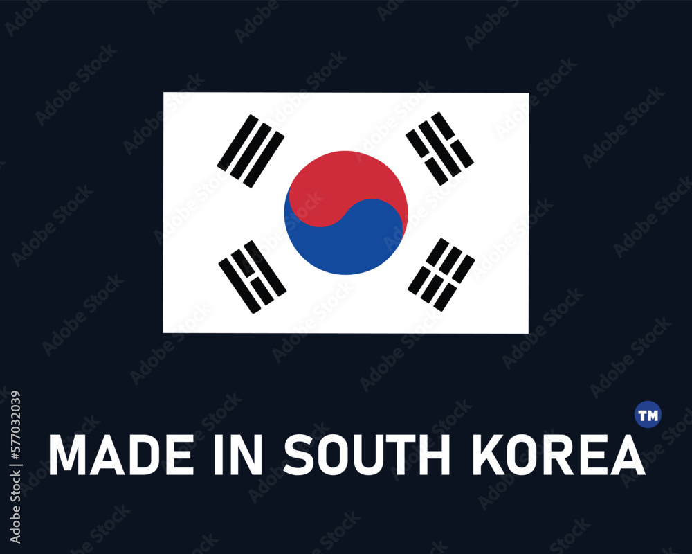 Made In South Korea Sign With Their Country Flag Design. Isolated On 