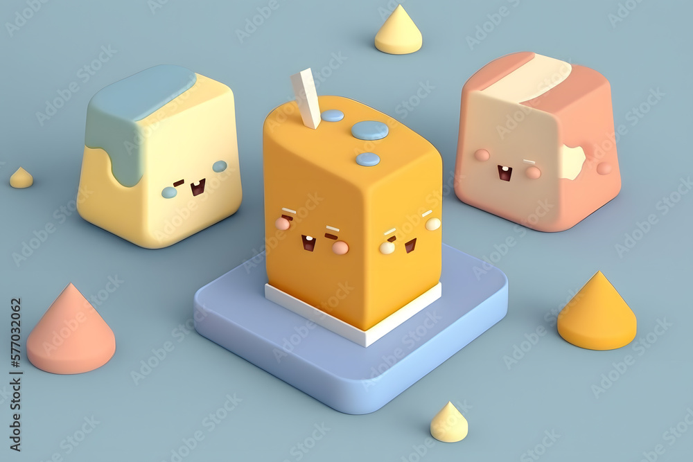 Obraz premium Tiny cute isometric design delicious cheese emoji 3d render made with Generative AI