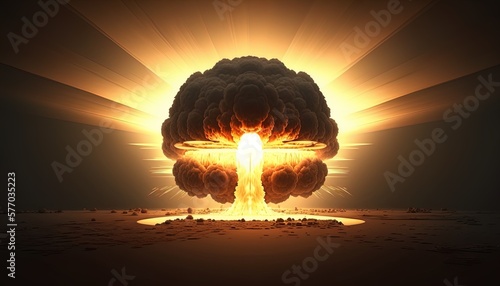 Fotografie, Tablou Nuclear bomb explosion in nuclear war, ww3, dystopic created with generative ai