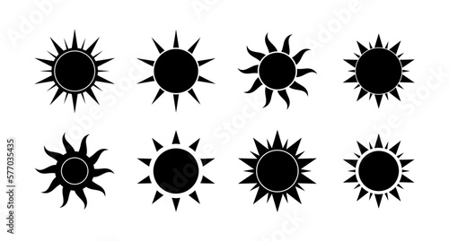 Boho celestial sun icon logo silhouette set. Simple modern abstract design for templates, prints, web, social media posts