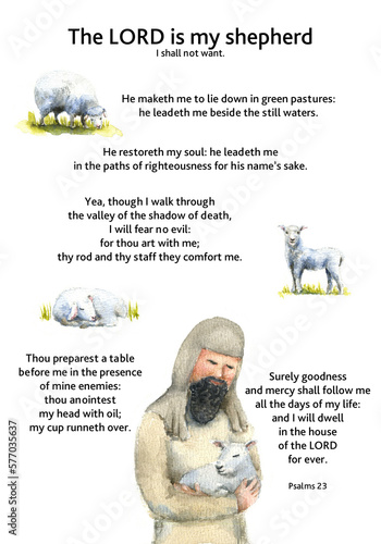 Illustration Good shepherd with bible text from Psalm 23 (ID: 577035637)