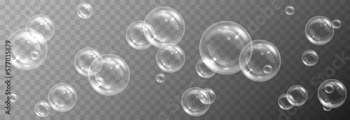 Soap bubbles on an isolated transparent background. Soap bubbles png. Soap, detergent, shampoo. Vector illustration.