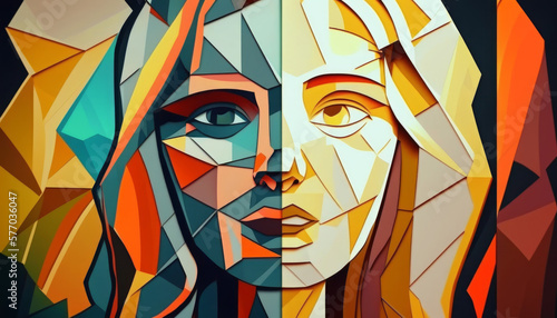 abstract image with geometric figures with girl face