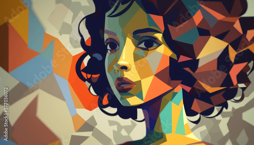 abstract image with geometric figures with girl face