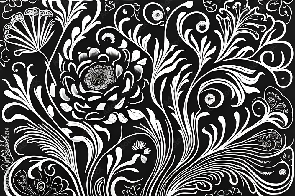 Hand drawn black and white monochromatic floral background. Generative AI Hand drawn black and white monochromatic floral background. Generative AI