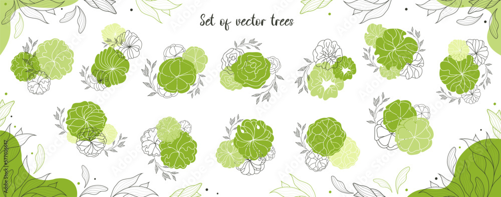 Tree for architectural floor plans. Entourage design. Various trees