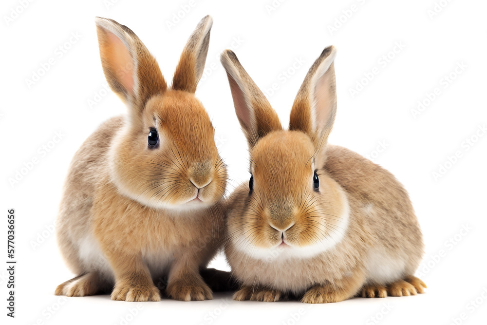 two small rabbits isolated on white background. generative AI two small rabbits isolated on white background. generative AI