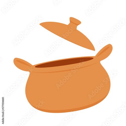 Earthen pot vector. Cooking food in earthen pots. Earthen pot on white background.
