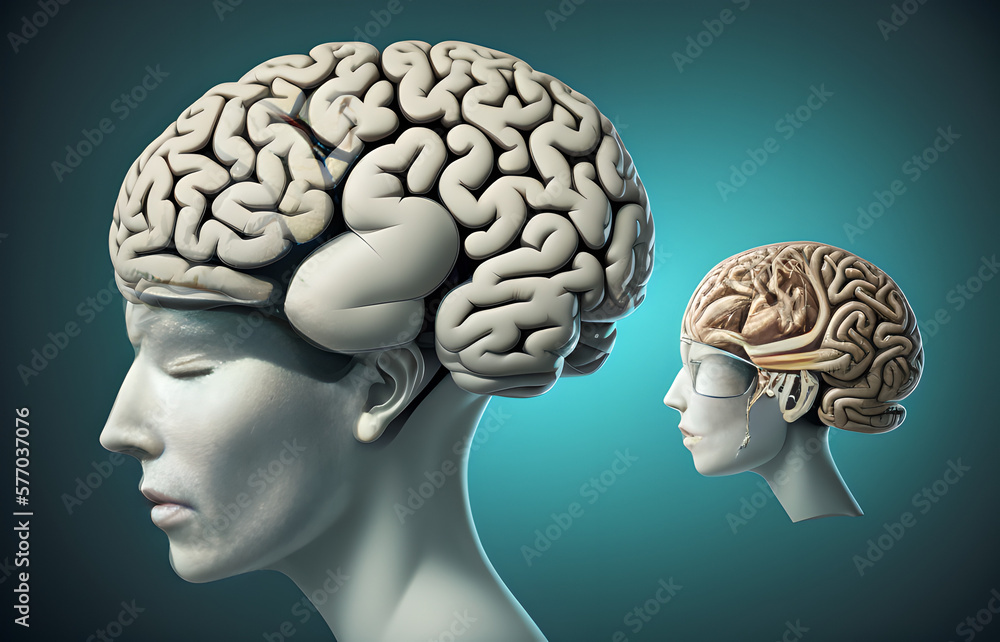 Obraz premium Concept art of brain thinking psychology success and mind , Surreal painting, conceptual 3d illustration, portrait artwork