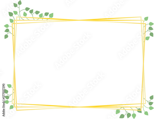 Frame, golden rectangles and leaves, vector. Frame of golden rectangles and green leaves.