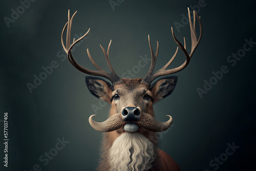 Print op canvas Horned sir deer wearing formal suit on dark colored background