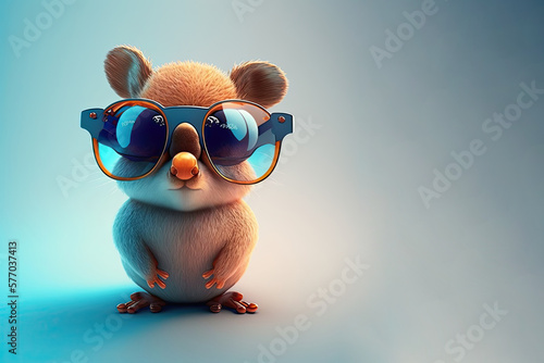 Cute baby animal wearing sunglasses on colored background. Ready to go on holidays. Generative AI © Gelpi