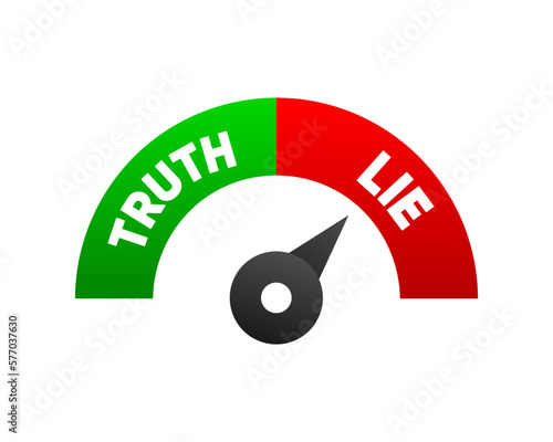Speed risk scale of facts and lie. Concept of thorough fact checking or easy compare evidence. Vector illustration.