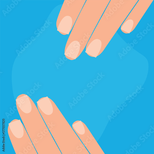 Trendy lipgloss nails manicure on female fingers. Nail salon business